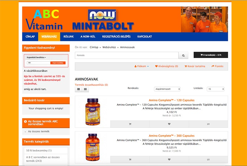 Joomla weboldal és Webshop felújítás a Vitamin ABC vállalkozás számára