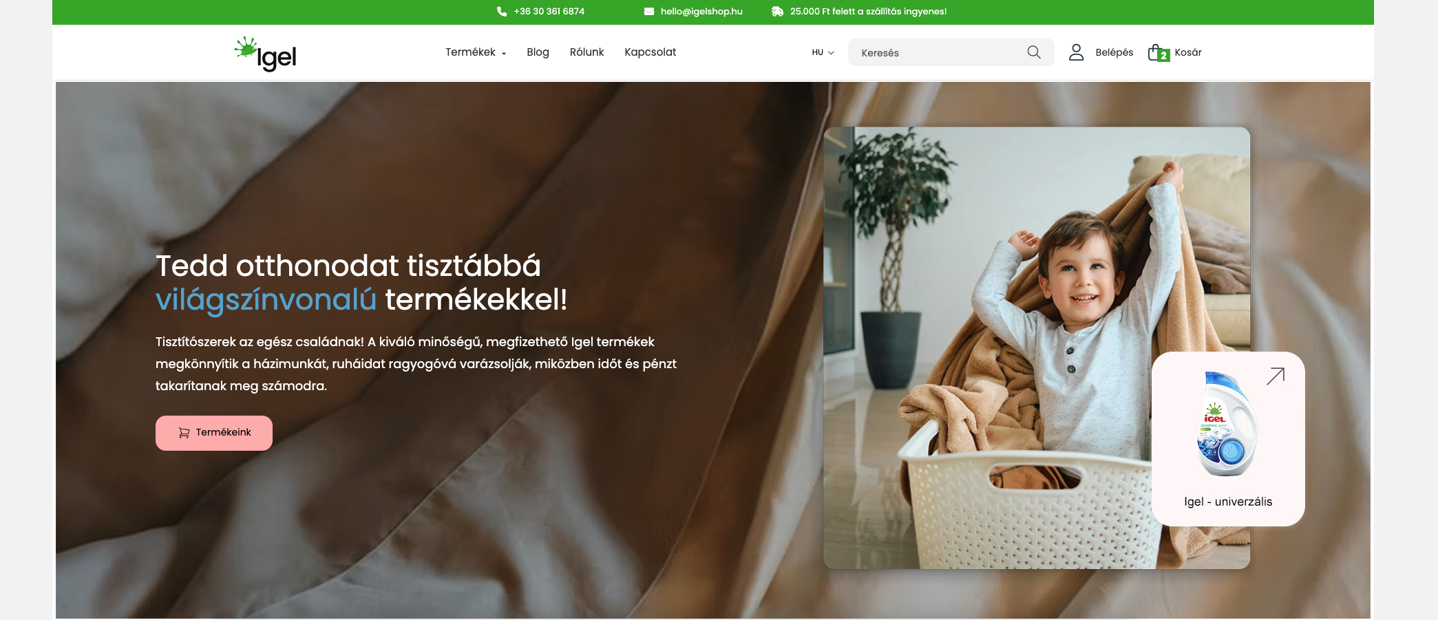 igelshop.hu Unas webáruház fejlesztés